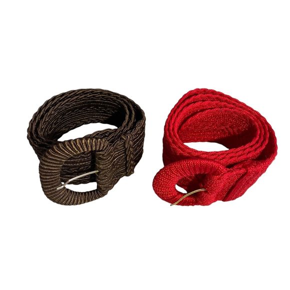 Vintage Woven Belt Collezione New York Made In USA Brown Red 2” Wide Cinch Lot 2 - Picture 2 of 12